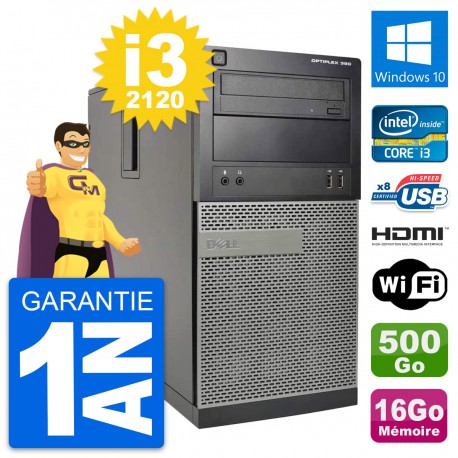 PC Tour Dell OptiPlex 390 MT i3-2120 RAM 16Go Disque 500Go HDMI Windows 10 Wifi