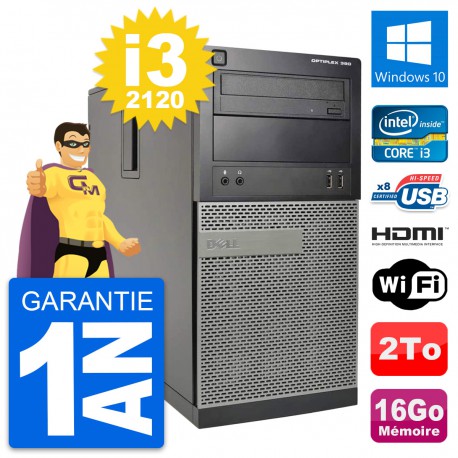 PC Tour Dell OptiPlex 390 MT i3-2120 RAM 16Go Disque 2To HDMI Windows 10 Wifi
