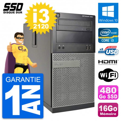 PC Tour Dell OptiPlex 390 MT i3-2120 RAM 16Go SSD 480Go HDMI Windows 10 Wifi