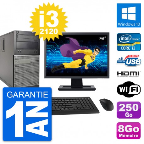 PC Tour Dell 390 MT Ecran 19" i3-2120 RAM 8Go Disque 250Go HDMI Windows 10 Wifi