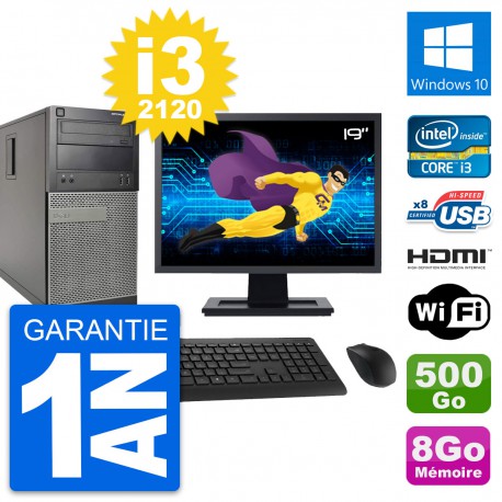 PC Tour Dell 390 MT Ecran 19" i3-2120 RAM 8Go Disque 500Go HDMI Windows 10 Wifi