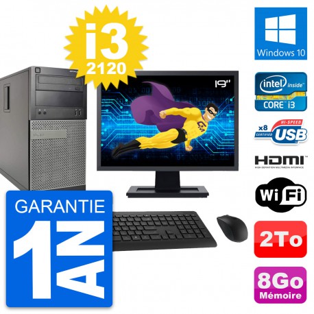 PC Tour Dell 390 MT Ecran 19" i3-2120 RAM 8Go Disque 2To HDMI Windows 10 Wifi