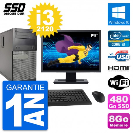 PC Tour Dell 390 MT Ecran 19" i3-2120 RAM 8Go SSD 480Go HDMI Windows 10 Wifi
