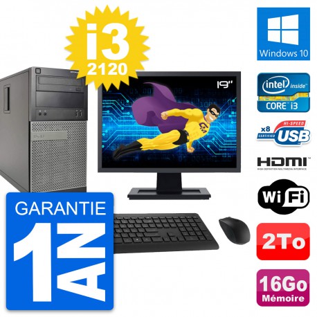 PC Tour Dell 390 MT Ecran 19" i3-2120 RAM 16Go Disque 2To HDMI Windows 10 Wifi