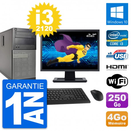 PC Tour Dell 390 MT Ecran 22" i3-2120 RAM 4Go Disque 250Go HDMI Windows 10 Wifi
