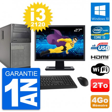 PC Tour Dell 390 MT Ecran 27" i3-2120 RAM 4Go Disque 2To HDMI Windows 10 Wifi