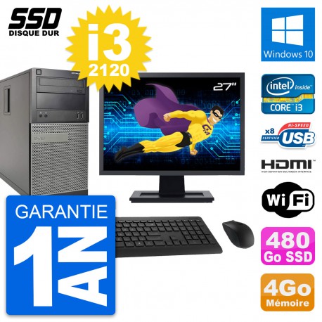 PC Tour Dell 390 MT Ecran 27" i3-2120 RAM 4Go SSD 480Go HDMI Windows 10 Wifi