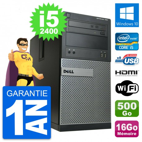 PC Tour Dell OptiPlex 390 MT i5-2400 RAM 16Go Disque 500Go HDMI Windows 10 Wifi