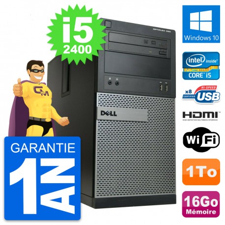 PC Tour Dell OptiPlex 390 MT i5-2400 RAM 16Go Disque 1To HDMI Windows 10 Wifi