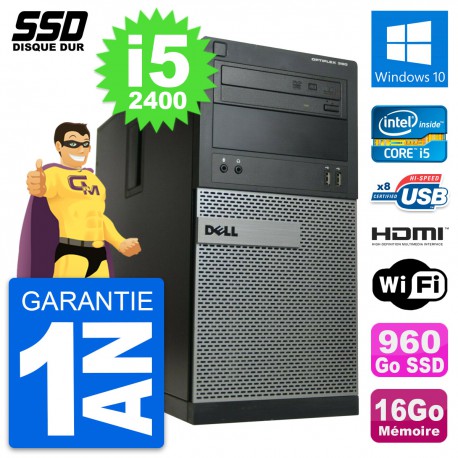 PC Tour Dell OptiPlex 390 MT i5-2400 RAM 16Go SSD 960Go HDMI Windows 10 Wifi