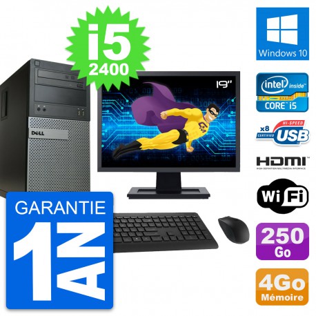 PC Tour Dell 390 MT Ecran 19" i5-2400 RAM 4Go Disque 250Go HDMI Windows 10 Wifi