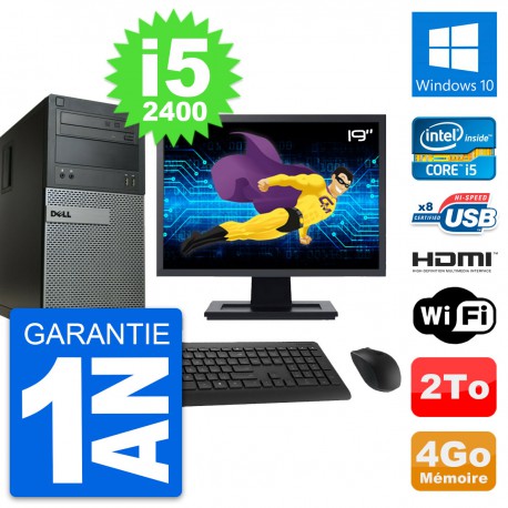 PC Tour Dell 390 MT Ecran 19" i5-2400 RAM 4Go Disque 2To HDMI Windows 10 Wifi
