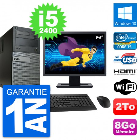 PC Tour Dell 390 MT Ecran 19" i5-2400 RAM 8Go Disque 2To HDMI Windows 10 Wifi
