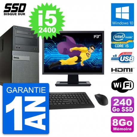 PC Tour Dell 390 MT Ecran 19" i5-2400 RAM 8Go SSD 240Go HDMI Windows 10 Wifi