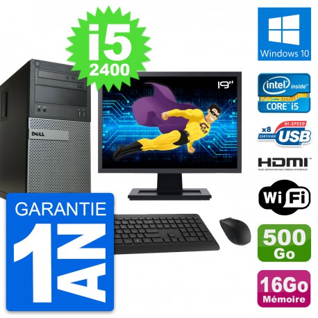 PC Tour Dell 390 MT Ecran 19" i5-2400 RAM 16Go Disque 500Go HDMI Windows 10 Wifi