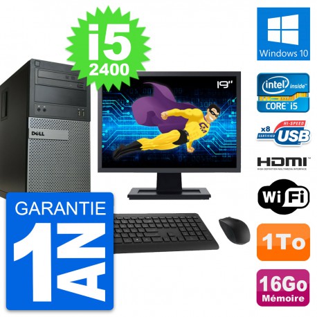 PC Tour Dell 390 MT Ecran 19" i5-2400 RAM 16Go Disque 1To HDMI Windows 10 Wifi
