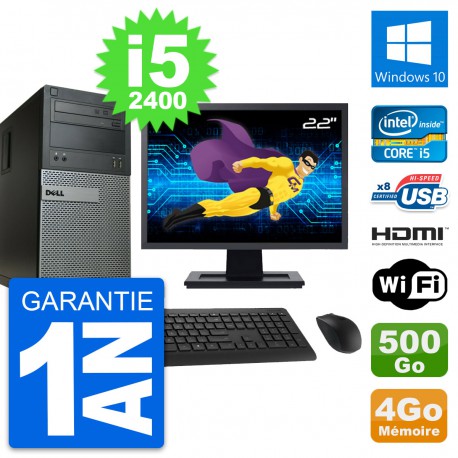 PC Tour Dell 390 MT Ecran 22" i5-2400 RAM 4Go Disque 500Go HDMI Windows 10 Wifi