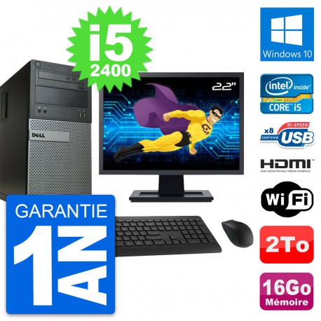 PC Tour Dell 390 MT Ecran 22" i5-2400 RAM 16Go Disque 2To HDMI Windows 10 Wifi