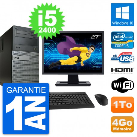 PC Tour Dell 390 MT Ecran 27" i5-2400 RAM 4Go Disque 1To HDMI Windows 10 Wifi