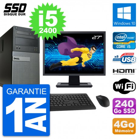 PC Tour Dell 390 MT Ecran 27" i5-2400 RAM 4Go SSD 240Go HDMI Windows 10 Wifi