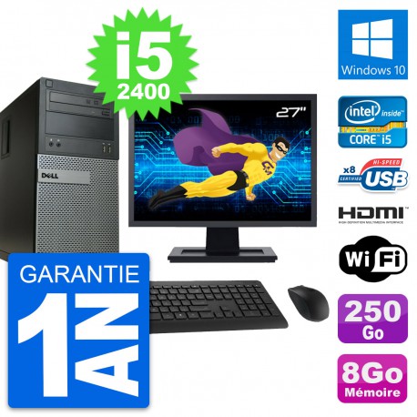PC Tour Dell 390 MT Ecran 27" i5-2400 RAM 8Go Disque 250Go HDMI Windows 10 Wifi