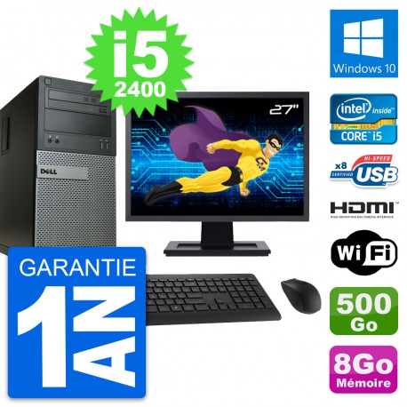 PC Tour Dell 390 MT Ecran 27" i5-2400 RAM 8Go Disque 500Go HDMI Windows 10 Wifi