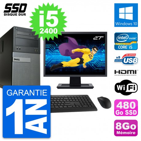 PC Tour Dell 390 MT Ecran 27" i5-2400 RAM 8Go SSD 480Go HDMI Windows 10 Wifi