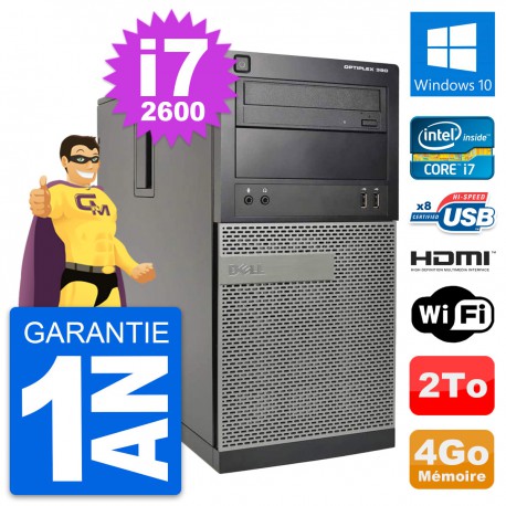 PC Tour Dell OptiPlex 390 MT i7-2600 RAM 4Go Disque Dur 2To HDMI Windows 10 Wifi