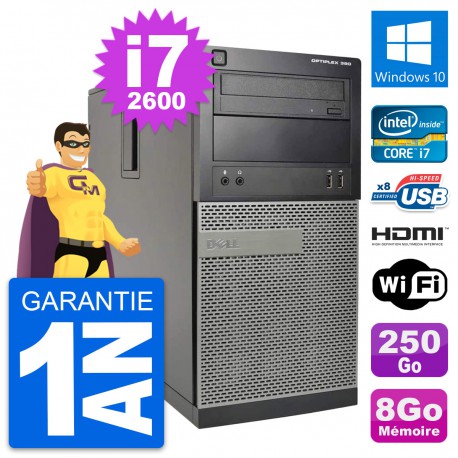 PC Tour Dell OptiPlex 390 MT i7-2600 RAM 8Go Disque 250Go HDMI Windows 10 Wifi