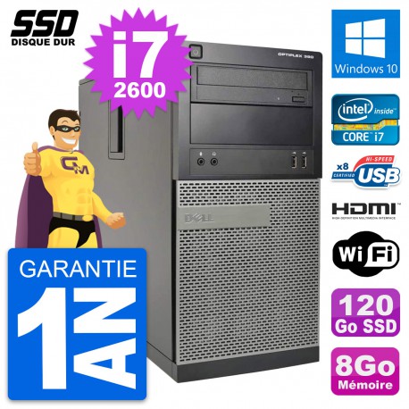 PC Tour Dell OptiPlex 390 MT Core i7-2600 RAM 8Go SSD 120Go HDMI Windows 10 Wifi