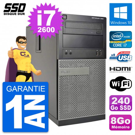 PC Tour Dell OptiPlex 390 MT Core i7-2600 RAM 8Go SSD 240Go HDMI Windows 10 Wifi
