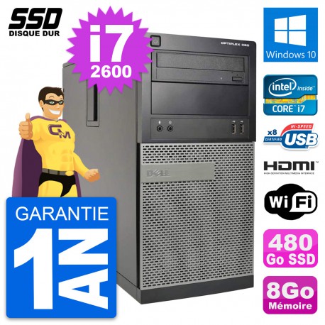 PC Tour Dell OptiPlex 390 MT Core i7-2600 RAM 8Go SSD 480Go HDMI Windows 10 Wifi