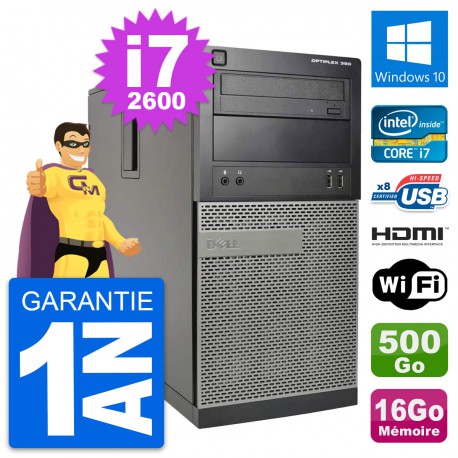 PC Tour Dell OptiPlex 390 MT i7-2600 RAM 16Go Disque 500Go HDMI Windows 10 Wifi