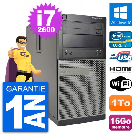 PC Tour Dell OptiPlex 390 MT i7-2600 RAM 16Go Disque 1To HDMI Windows 10 Wifi
