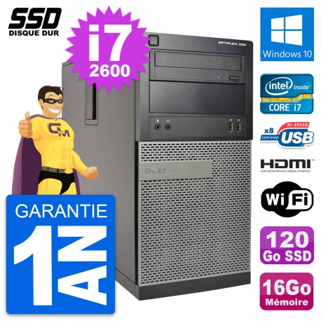 PC Tour Dell OptiPlex 390 MT i7-2600 RAM 16Go SSD 120Go HDMI Windows 10 Wifi
