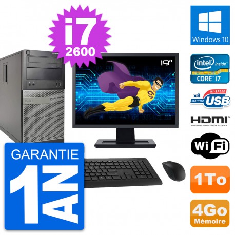 PC Tour Dell 390 MT Ecran 19" i7-2600 RAM 4Go Disque 1To HDMI Windows 10 Wifi