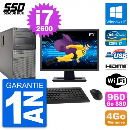 PC Tour Dell 390 MT Ecran 19" i7-2600 RAM 4Go SSD 960Go HDMI Windows 10 Wifi