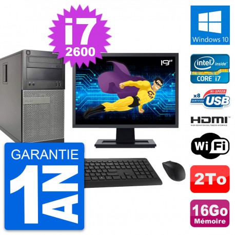 PC Tour Dell 390 MT Ecran 19" i7-2600 RAM 16Go Disque 2To HDMI Windows 10 Wifi