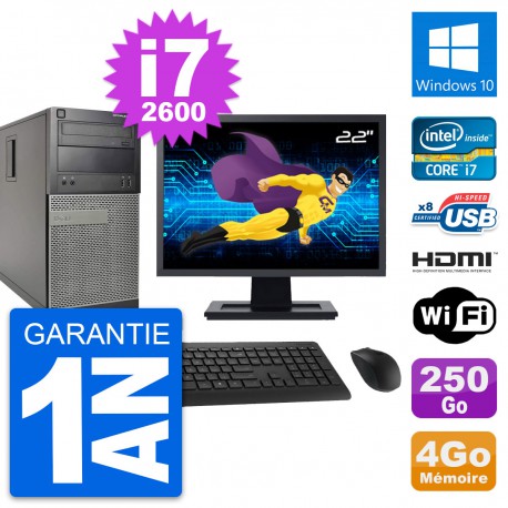 PC Tour Dell 390 MT Ecran 22" i7-2600 RAM 4Go Disque 250Go HDMI Windows 10 Wifi