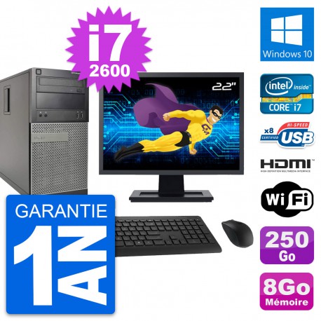 PC Tour Dell 390 MT Ecran 22" i7-2600 RAM 8Go Disque 250Go HDMI Windows 10 Wifi
