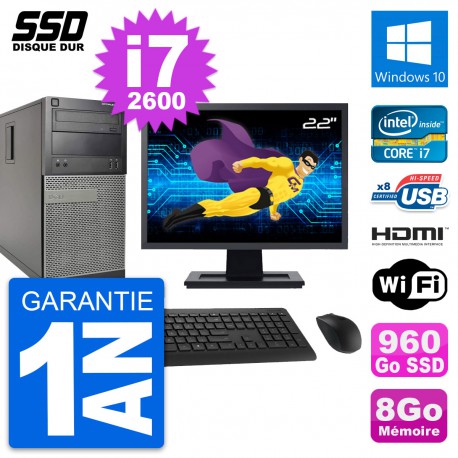 PC Tour Dell 390 MT Ecran 22" i7-2600 RAM 8Go SSD 960Go HDMI Windows 10 Wifi