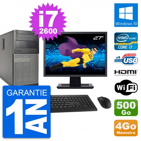 PC Tour Dell 390 MT Ecran 27" i7-2600 RAM 4Go Disque 500Go HDMI Windows 10 Wifi
