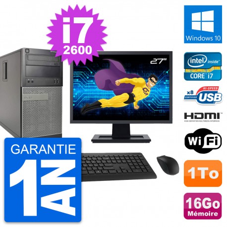 PC Tour Dell 390 MT Ecran 27" i7-2600 RAM 16Go Disque 1To HDMI Windows 10 Wifi