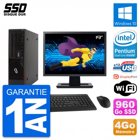 PC Fujitsu E910 DT Ecran 19" Intel G630 RAM 4Go SSD 960Go Windows 10 Wifi