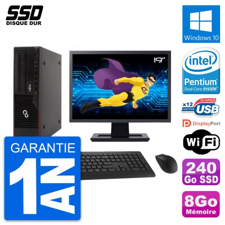 PC Fujitsu E910 DT Ecran 19" Intel G630 RAM 8Go SSD 240Go Windows 10 Wifi