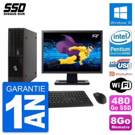 PC Fujitsu E910 DT Ecran 19" Intel G630 RAM 8Go SSD 480Go Windows 10 Wifi