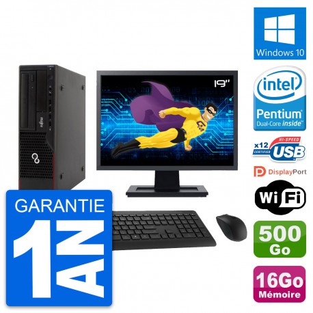 PC Fujitsu E910 DT Ecran 19" Intel G630 RAM 16Go Disque 500Go Windows 10 Wifi