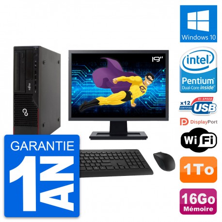 PC Fujitsu E910 DT Ecran 19" Intel G630 RAM 16Go Disque Dur 1To Windows 10 Wifi