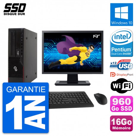 PC Fujitsu E910 DT Ecran 19" Intel G630 RAM 16Go SSD 960Go Windows 10 Wifi