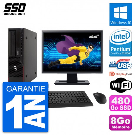 PC Fujitsu E910 DT Ecran 22" Intel G630 RAM 8Go SSD 480Go Windows 10 Wifi